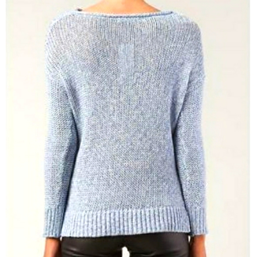Vince Drop Shoulder Loose Knit Rolled Neckline Blue Sweater Style Size S - Picture 4 of 16